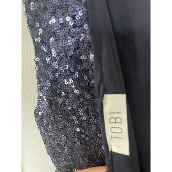 TOBI open back mini dress navy blue sequins 3/4 sleeves cocktail party medium - Picture 3 of 4